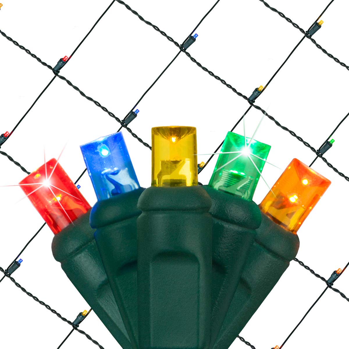 Wintergreen Lighting SoftTwinkle Pulsing Net Twinkle Lights, Outdoor Twinkling Christmas Lights, Green Wire (70 Lights, 4’ x 6’ Net, Multicolor)