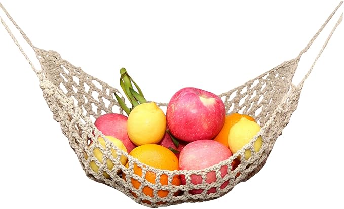 Fruit Hammock for Kitchen Under Cabinet, Large Macrame Fruit Hammock for