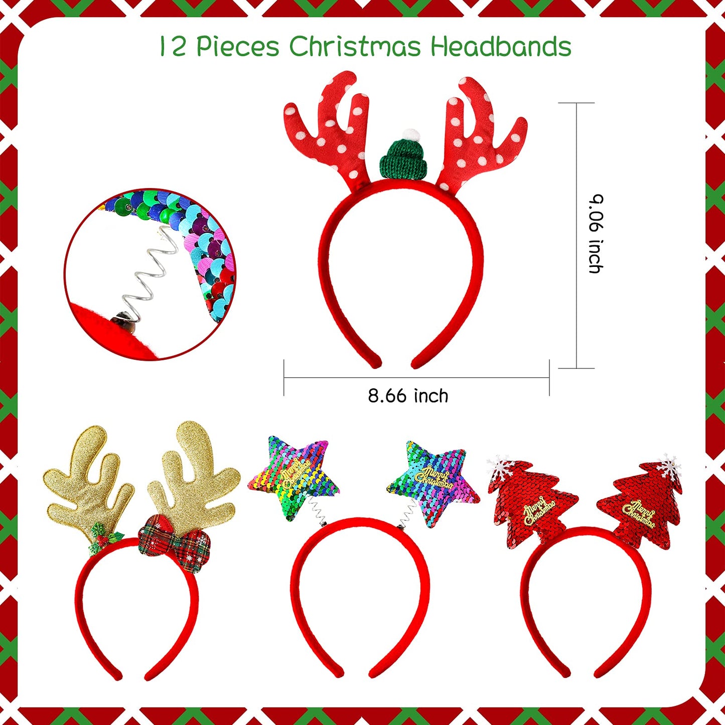 Max Fun 24 Pieces Christmas Glasses Frame and Headbands Set with 24 Cute Designs Exquisite Decoration Accessories for Christmas Parties Holiday Favors and Photo Booth