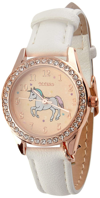 Tikkers Girls White PU Strap Unicorn Stone Set Watch Set ATK1063