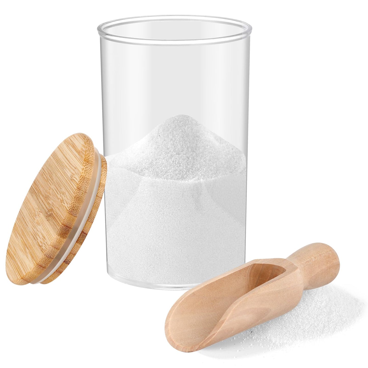 42oz Acrylic Bath Salt Jar with Wooden Scoop Flour Containers with Lids Airtight Epsome Salt Bath for Bathroom Kitchen（Hold 42 Ounces of Bath Salt）