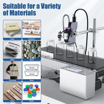 WELCZEK JS350 Automatic Inkjet Coding Machine with Mini Conveyor Belt | 2-12.7mm Industrial Online Inkjet Printer for Expiry Dates, Batch Numbers, Barcodes, QR Codes, Logos & Labels etc.