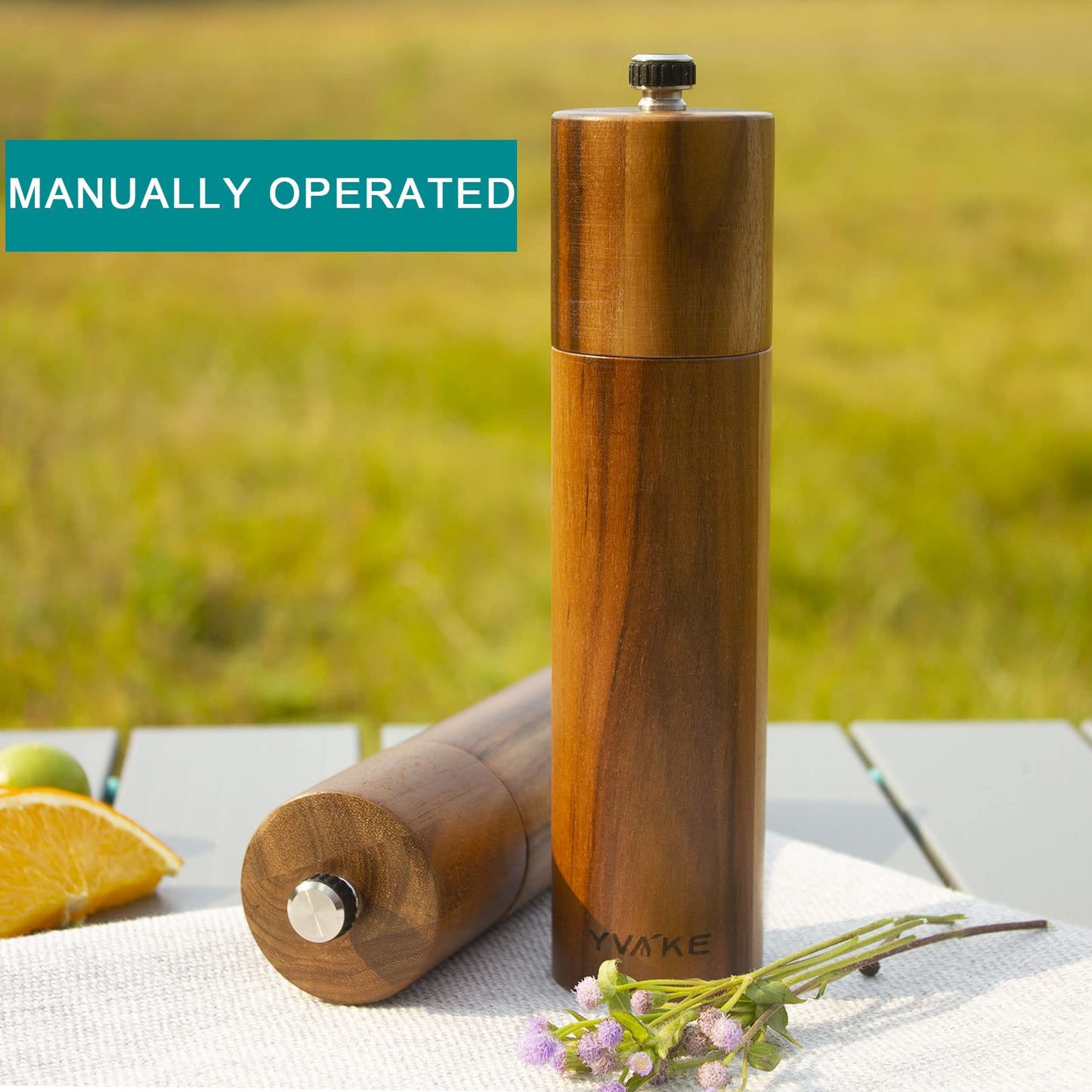 Yvake Wooden Salt and Pepper Grinder,8 Inch Manual Salt and Pepper Mill, Adjustable Coarseness and Refillable,Acacia Wood Pepper shakers for your kitchen