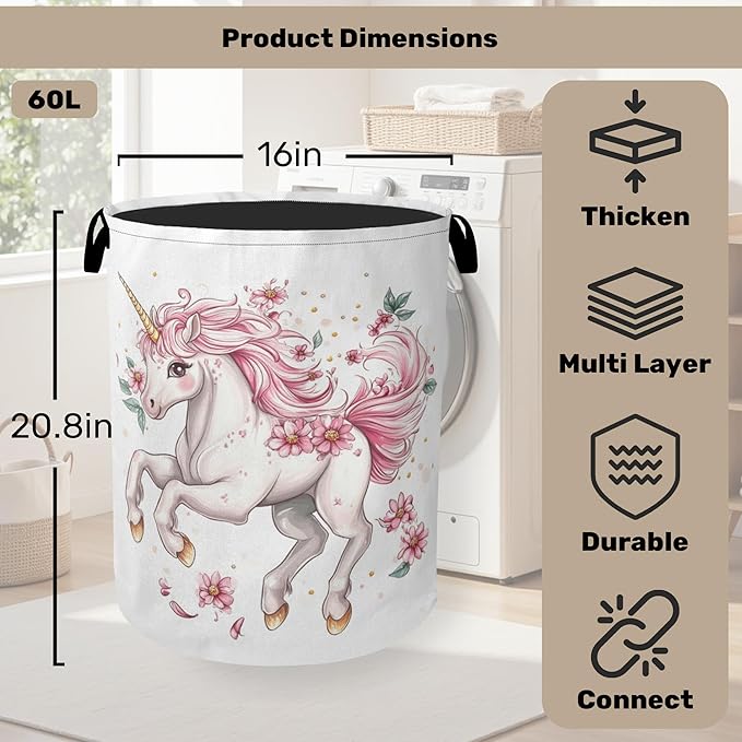 Unicorn Pink Foldable Canvas Laundry Basket