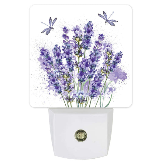Lavender Dragonfly Flower Plug-in LED Night Lights Purple Plant Auto Dusk-to-Dawn Sensor for Bedroom Bathroom Kitchen Nursery Hallway Stairs Wall Home Decor