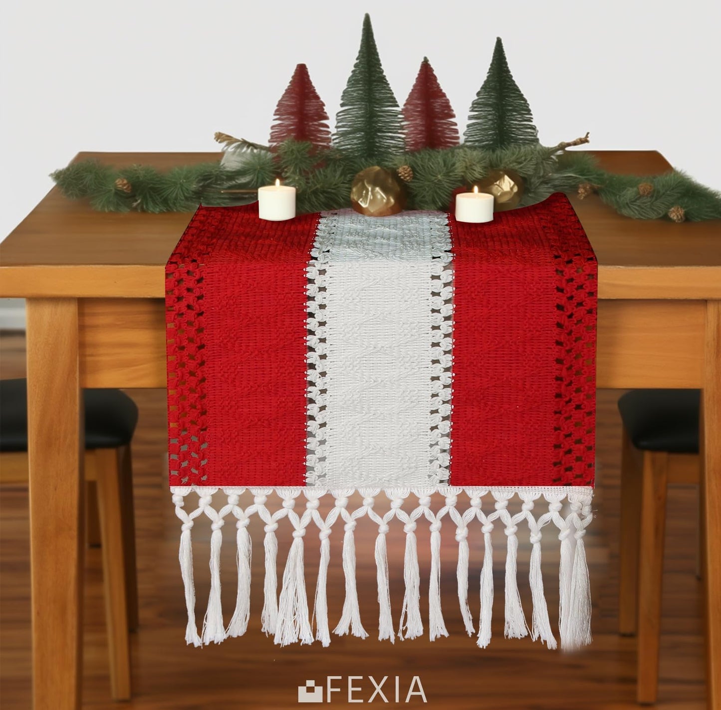 FEXIA Boho Red Table Runner for Holiday Decoration 72 Inches Long Red & Cream Christmas Table Decor for Home Party (13x72 Inches)