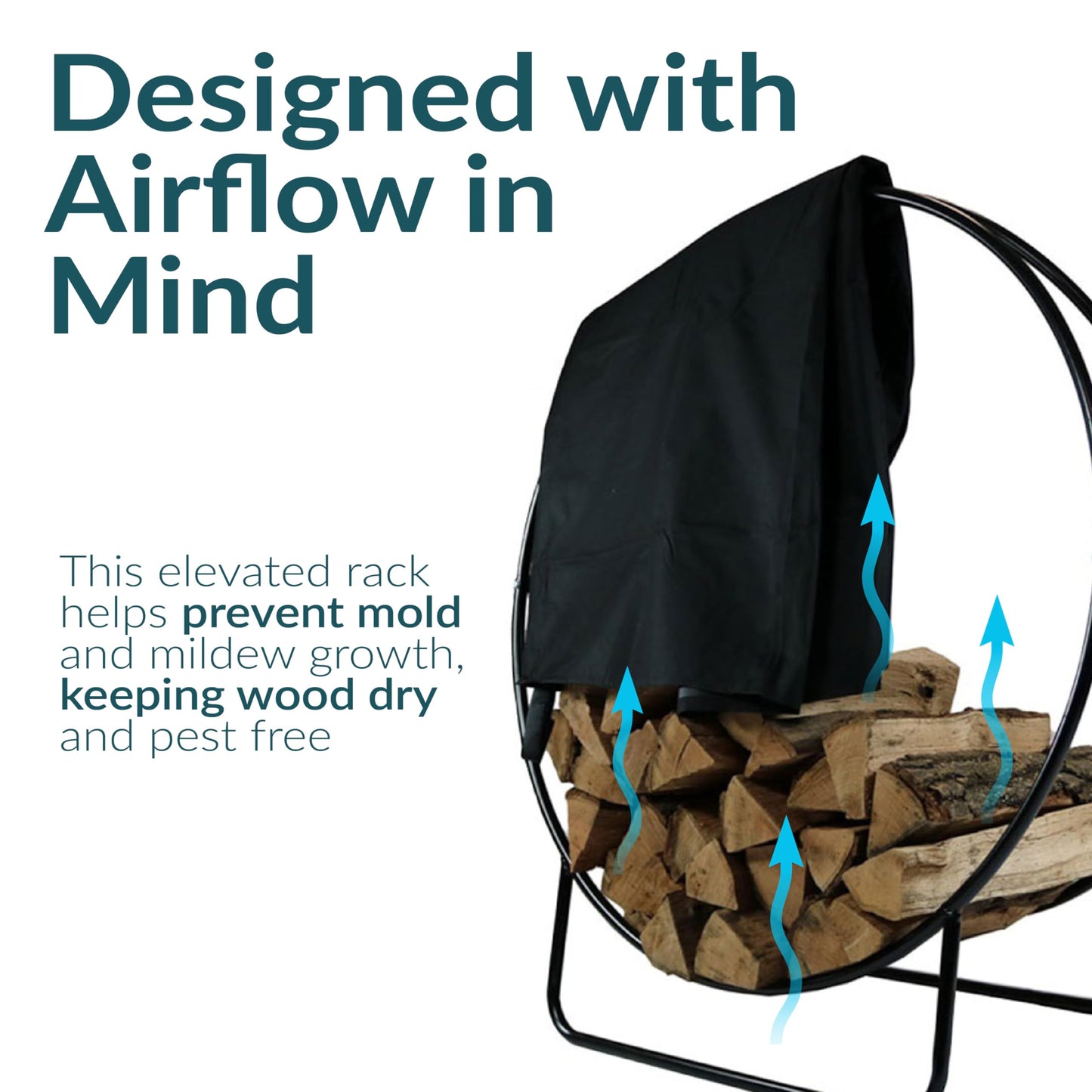 Sunnydaze 48-Inch Firewood Rack with Cover - Black Indoor Firewood Holder - Log Holder Hoop and Cover Set - 700-lb Capacity