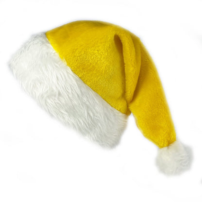 QZMCEAGS Yellow Christmas Hat, Santa Hat, Xmas Holiday Hats for Unisex Adults, Comfortable Plush Classic Santa Claus Hats, Christmas New Year Festive Holiday Party Supplies