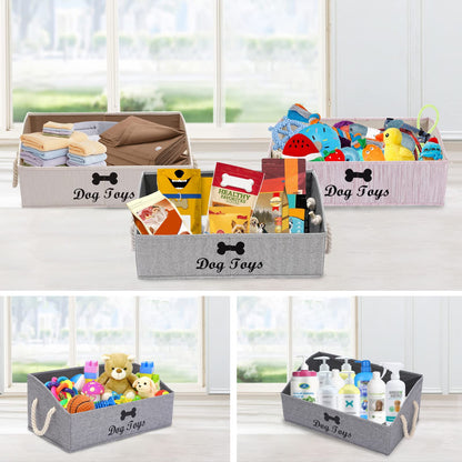 Morezi Large Dog Toy Bin - Shallow Toy Baskets for Living Room, Playroom, Closet & Home Organization - Snow Grey
