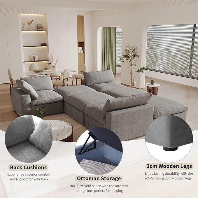 Cloud Modular Sectional Sofa, 8 Seater Sofa Wide Deep Seat Couches, Sofa Covers