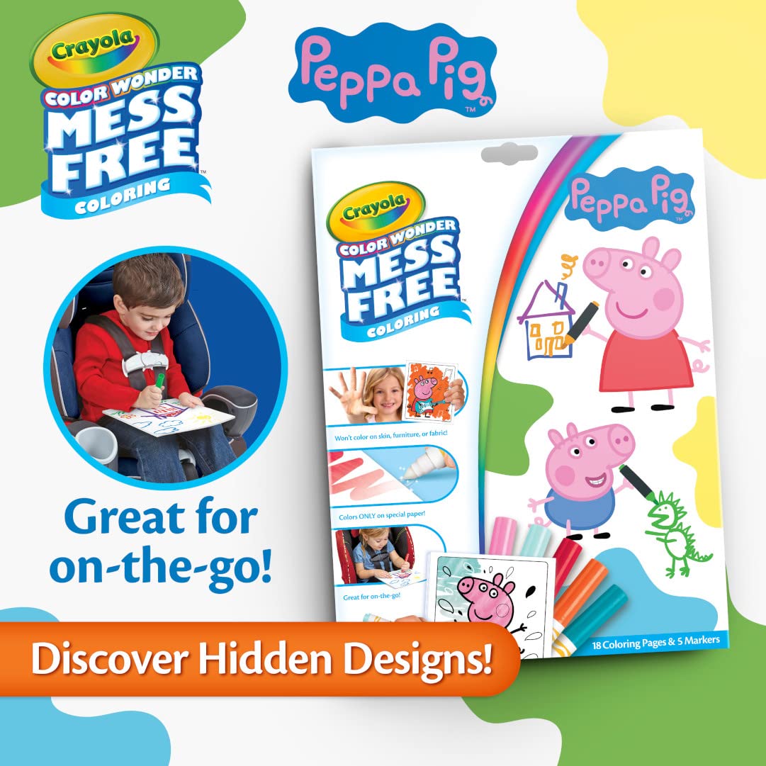 CRAYOLA Color Wonder - Peppa Pig Mess-Free Colouring Book (Includes 18 Colouring Pages & 5 Magic Color Wonder Markers) Packaging may vary