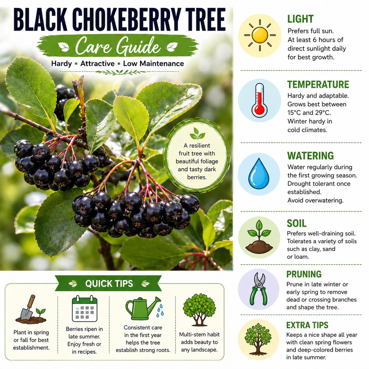 Black Chokeberry Tree, Hardy Aronia Fruit Tree 1.5-2 Feet Tall, Edible Berries, Landscaping and Garden Planting, Winter Dormant