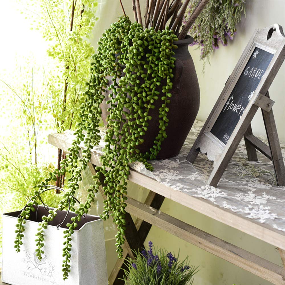 SzJias 3 Pcs String of Pearls Plant Artificial Hanging Succulents Plants for Home Garden Decor (Pots Not Included)