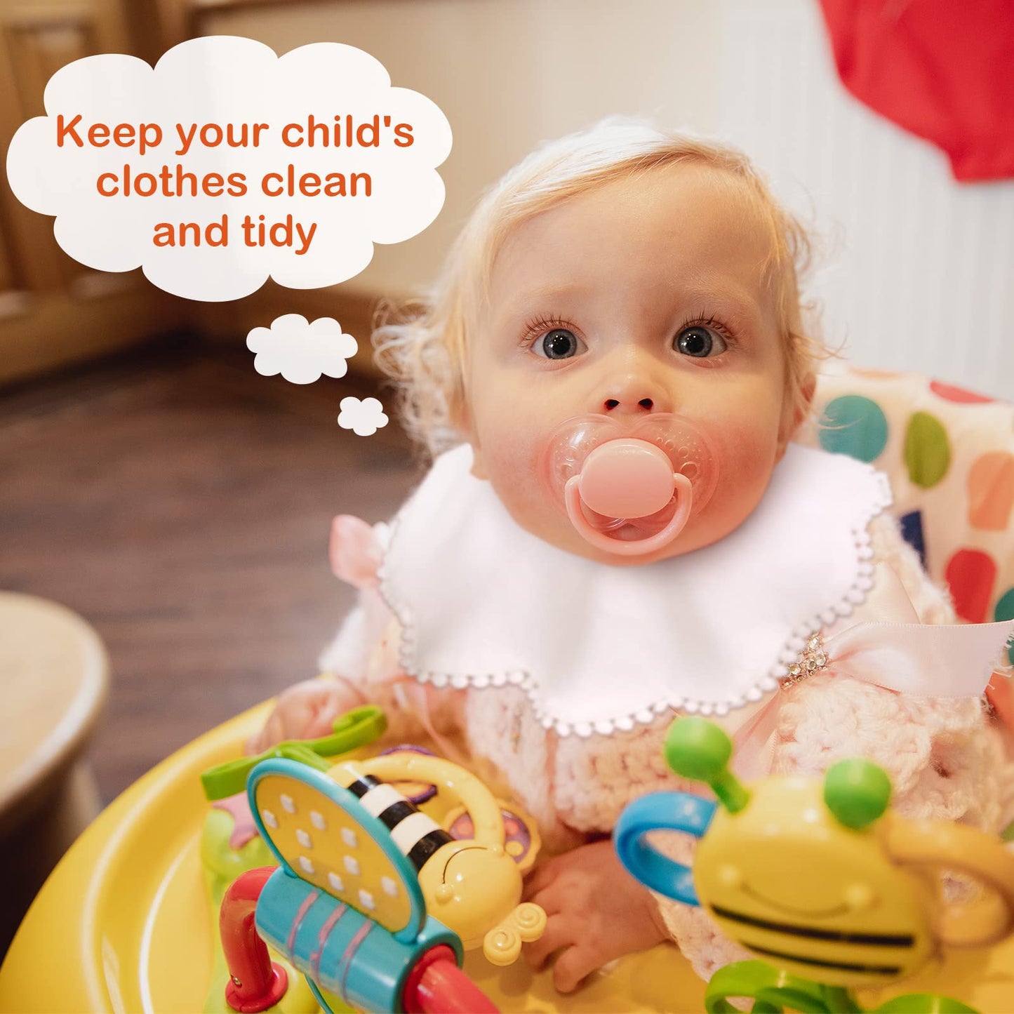 JenPen 4 Pieces White Bibs for Baby Girl Bandana Muslin 360 Bibs Baby Bandana Drool for Girl Set for Teething Toddler