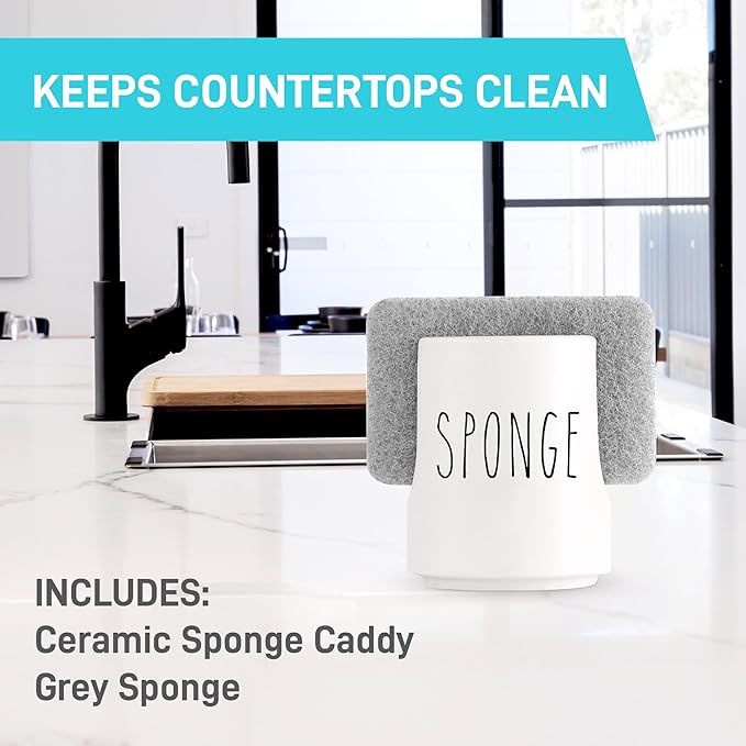 Ceramic Sponge Holder for Kitchen Sink – White Sink Caddy Organizer – Farmhouse