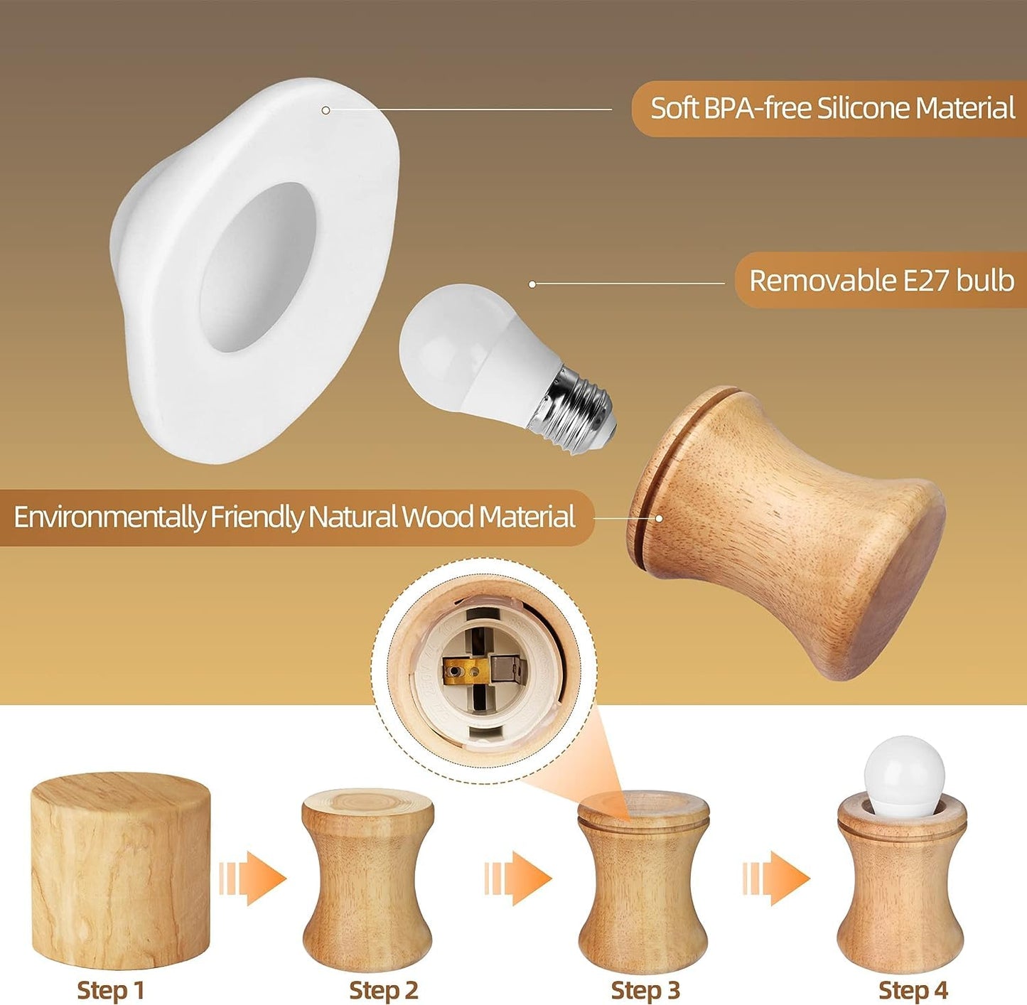 ANGTUO Wooden Mushroom Lamp, 16 Color Changing Mushroom Night Light with Two Remote Controls