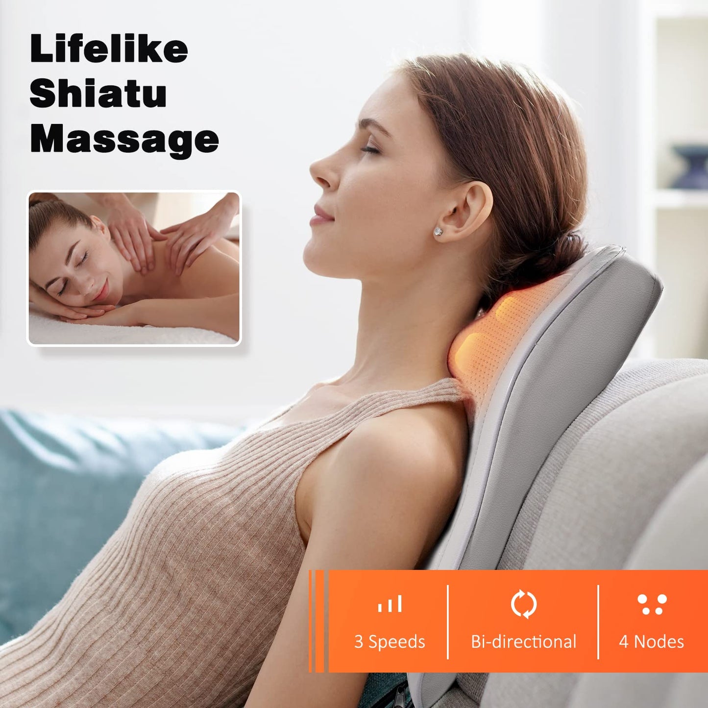 Boriwat Back Massager with Heat, 3D Kneading Massage Pillow for Back, Neck, Shoulder, Leg Pain Relief Deep Tissue, Gifts for Women Men Mom Dad