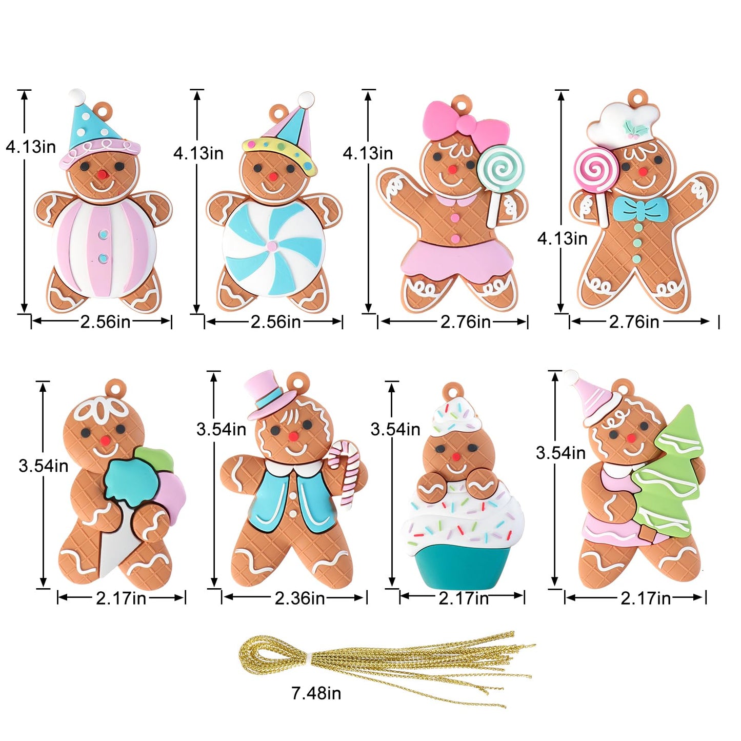Gingerbread Man Christmas Ornaments for Christmas Tree, 8PCS Cute Gingerbread Christmas Hanging Decorations for Xmas Tree Hanging Ornaments Holiday Party DIY Decor