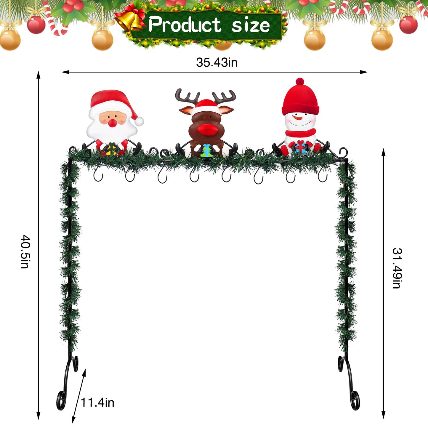 Mukum Christmas Stocking Holder Stand Hangers with 8 Hooks Metal Stocking Holder Freestanding for Floor Christmas Stocking Holders Christmas Decorations