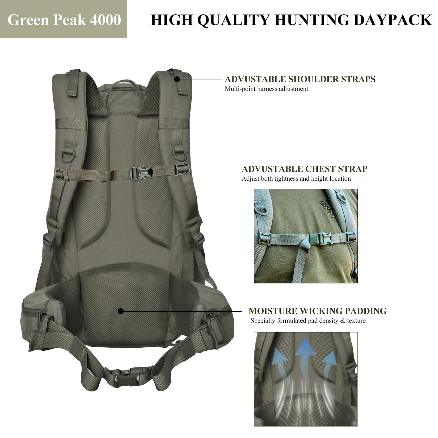 JOMAILIEEL Hunting Backpack for Men, 40L Waterproof Silent Pack with Rifle Holder and Bow Carry System, Rain Cover, Durable UTX Buckles and YKK Zippers