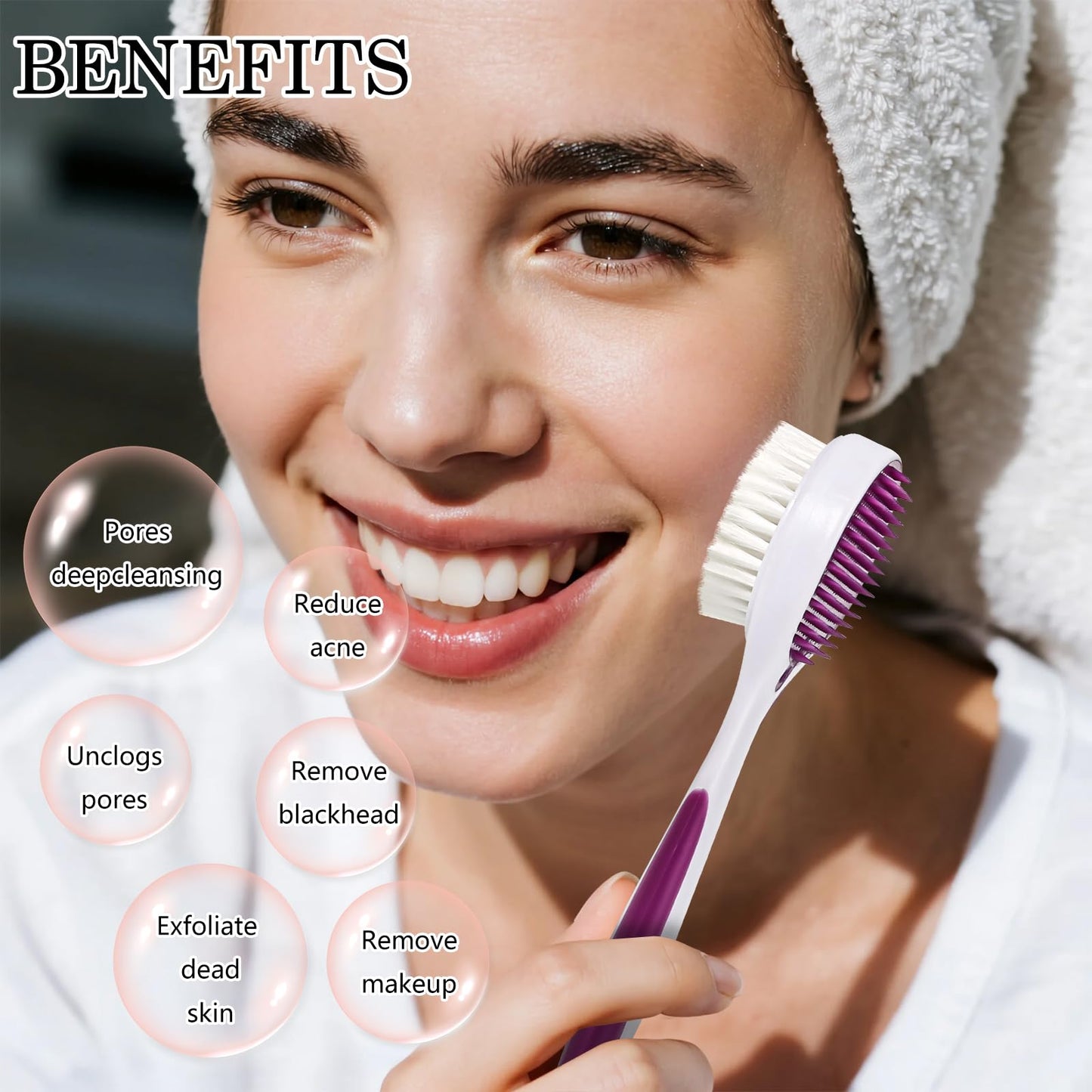 2 Pack Facial Cleansing Brush 2 in 1 for Face Exfoliation, Soft Bamboo Charcoal Microfiber Bristle Dual Face Silicone Scrubber Brush for Pore Deep Cleansing Skincare with Lid, Black+Gradient