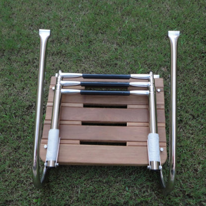 Telescoping 3-Step Swim Platform Ladder with Dual Handrails, Teak Stainless Steel Boat Boarding Ladder