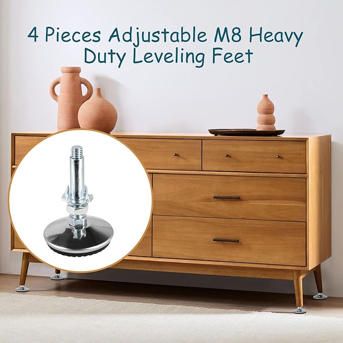 4 Set M8 Leveling Feet with 4-Pronged T Nut, Adjustable Leg Levelers Heavy Duty