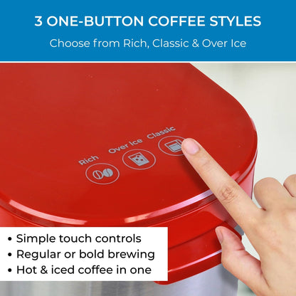Kenmore Single Serve Coffee Maker – 6–12 Oz Brew Sizes, Compatible with Keurig K‑Cup Pods & Ground Coffee, One Cup Brewer, Travel Mug Friendly, Auto Shut‑Off, Hot & Iced maquina de cafe, Red