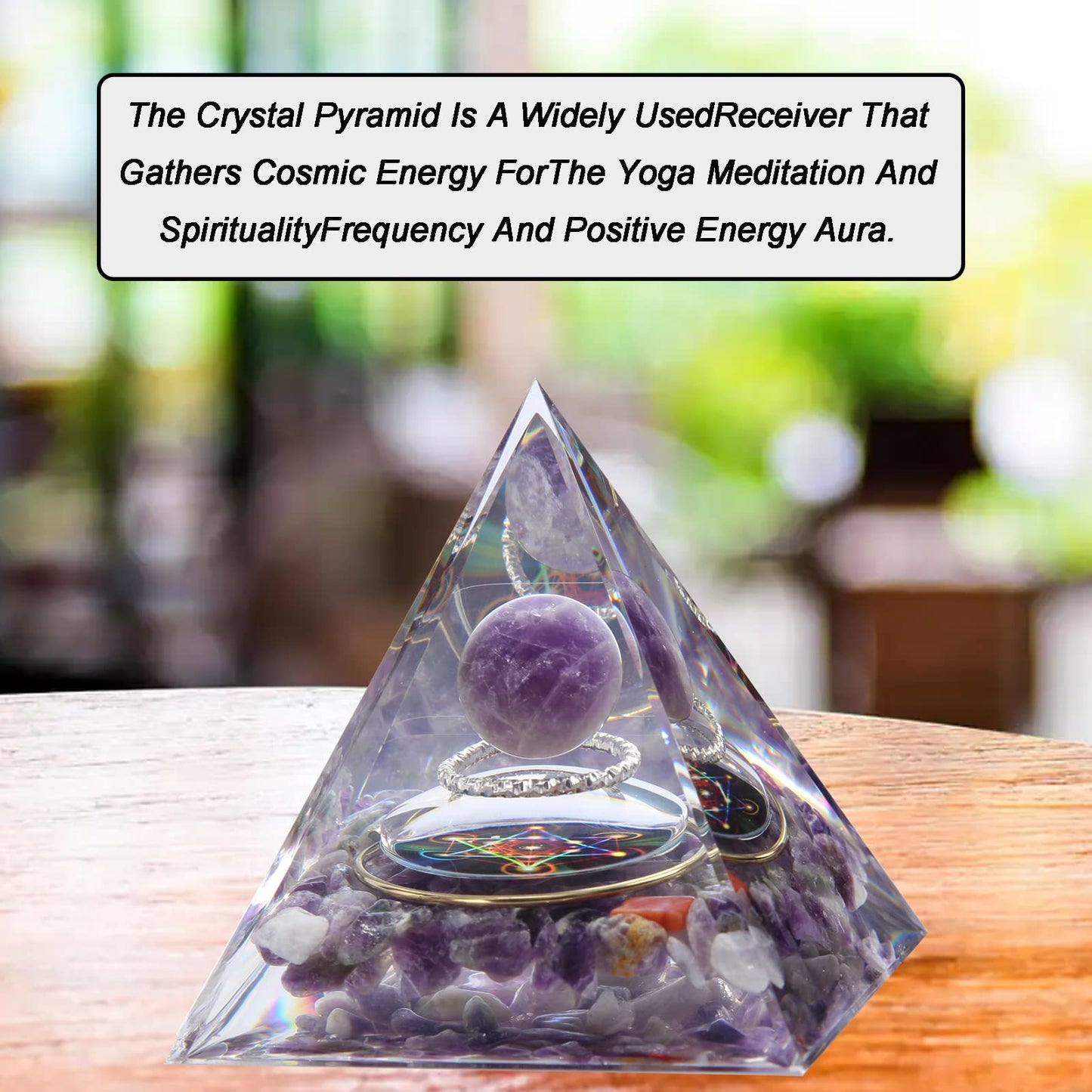 Orgone Pyramid - Positive Energy Source for Meditation, Stress Relief, Wealth Attraction | Crystal Pyramid Orgonite with Protection Crystals | Ideal Energy Generator & Stylish Room Decor