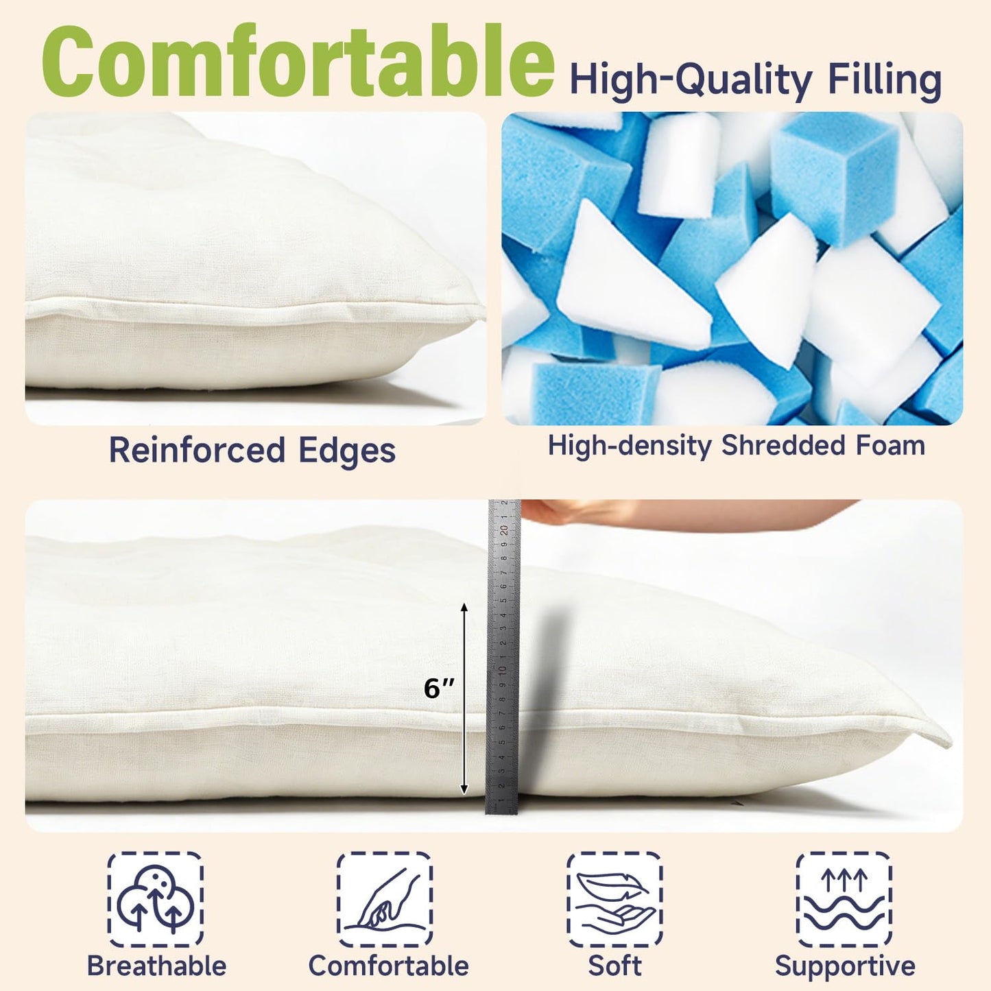 KOSRLY 6" Futon Mattress Full Size, Tufted Futons Sofa Couch Bed with Twisted Rope Design Edging,Versatile Floor Mattress for Adults，Shredded Foam Filling (Frame Not Included Beige, Queen)