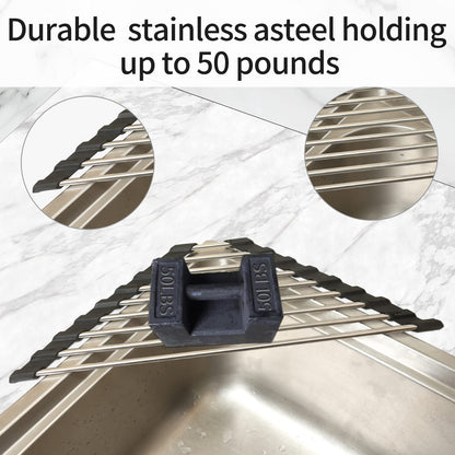 Ahyuan Roll up Dish Drying Rack Over The Sink Kitchen Roll up Sink Drying Rack Portable Dish Drainer Foldable Dish Drying Rack (Warm Gray, 17.8''X17'')