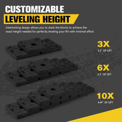 BUNKER INDUST RV Leveling Blocks/Stackable Jack Blocks, Interlocking Leveling Pads Wheels Stabilizer Blocks with Bag for Camper Trailer RVs, 10 Pack, Black