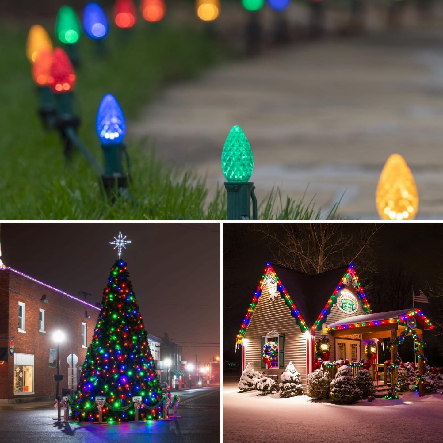 EMYMLITE 50 Pack Multicolor C9 LED Christmas Light Bulbs, Waterproof E17 Base Bulbs, Commercial Grade C9 LED Outdoor Christmas Bulb for Roof House String Lights.