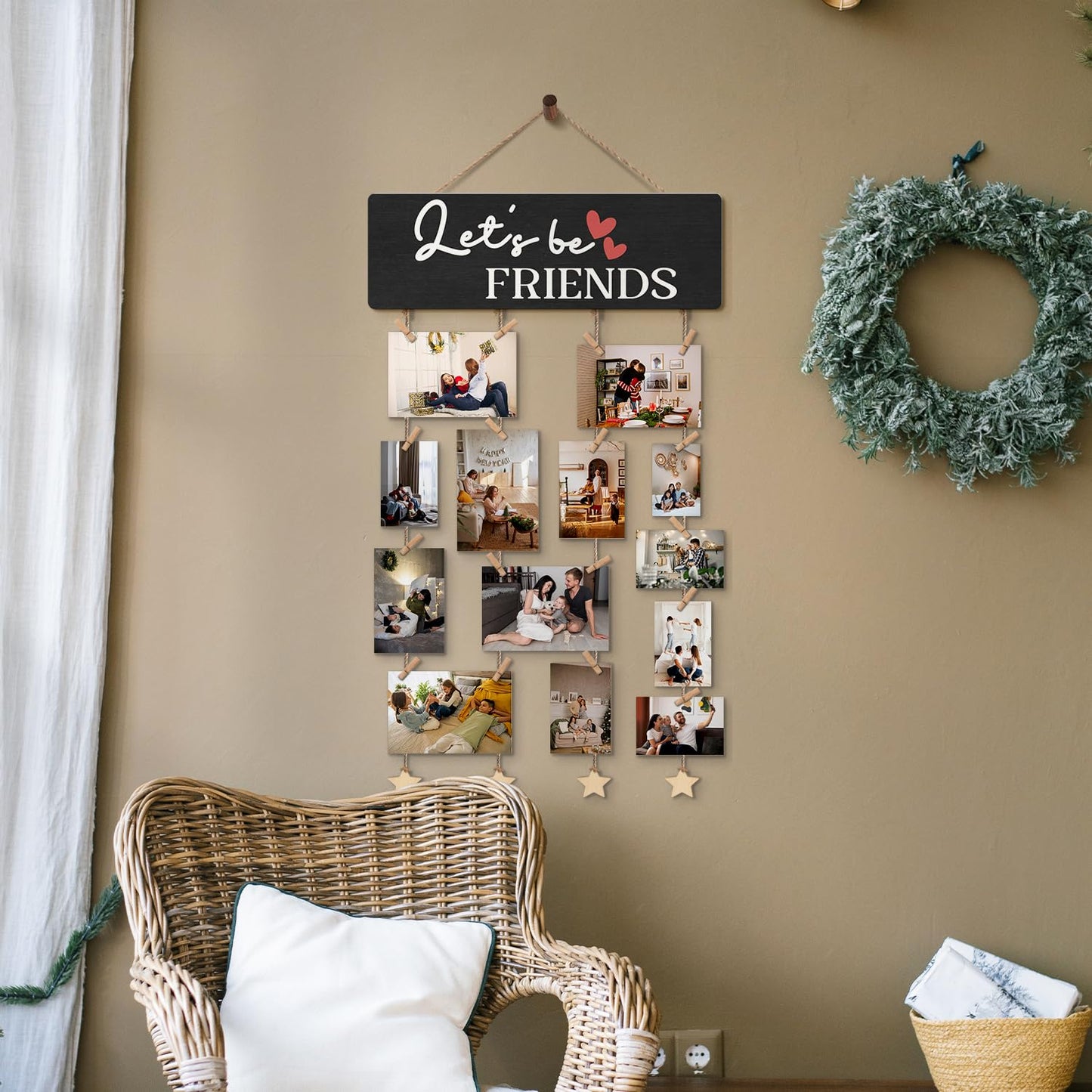 ELMCH Friends Picture Frame Photo Hanging Display with Clips, Best Friends Friendship Gifts for Women, BFF Bestie Gifts, Let's Be Friends Picture Board Photo Holder for Wall Decor
