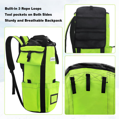 AOLEBA Arborist Rope Storage Bag Tree Climbing Rock Rope Bucket Backpack Rope Storage Bag Large Capacity 1680D Thicken Nylon Material with Hand Straps, Side Pockets - Neon Green