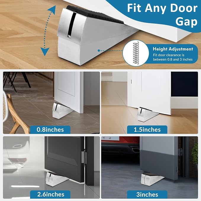 Optish 2 Pack Heavy Duty Door Stopper, Adjustable Spring Large Stopper, 3 Inches High Tall Wedge Stoppers for Bottom of Door, Door Stop Suits Any Heavy Door