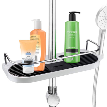 homeasy Bathroom Shower Shelf, Shower Caddy/Tidy No Drilling Shower Holders Storage for Soap Shampoo Shower Rack Hanging with Buckle and Shower Head Hook Suit 19mm-25mm Shower Rail