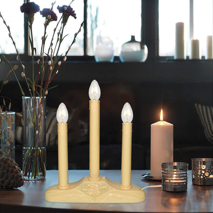 Oviejo 3 Light Christmas Window Candles, Electric Window Candle Lamp Lights Plug in Christmas Candle Lamp with 4 C7 Clear Bulbs (1 Spare Bulbs), Ivory Bases Plug in Candle for Decorations