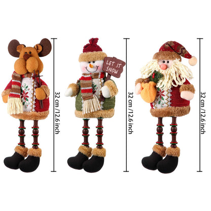 Sumind 3 Pcs Christmas Sitting Doll Santa Claus Snowman Reindeer Sitter Christmas Ornament with Long Legs Xmas Figurines Plush for Table Fireplace Home Decoration
