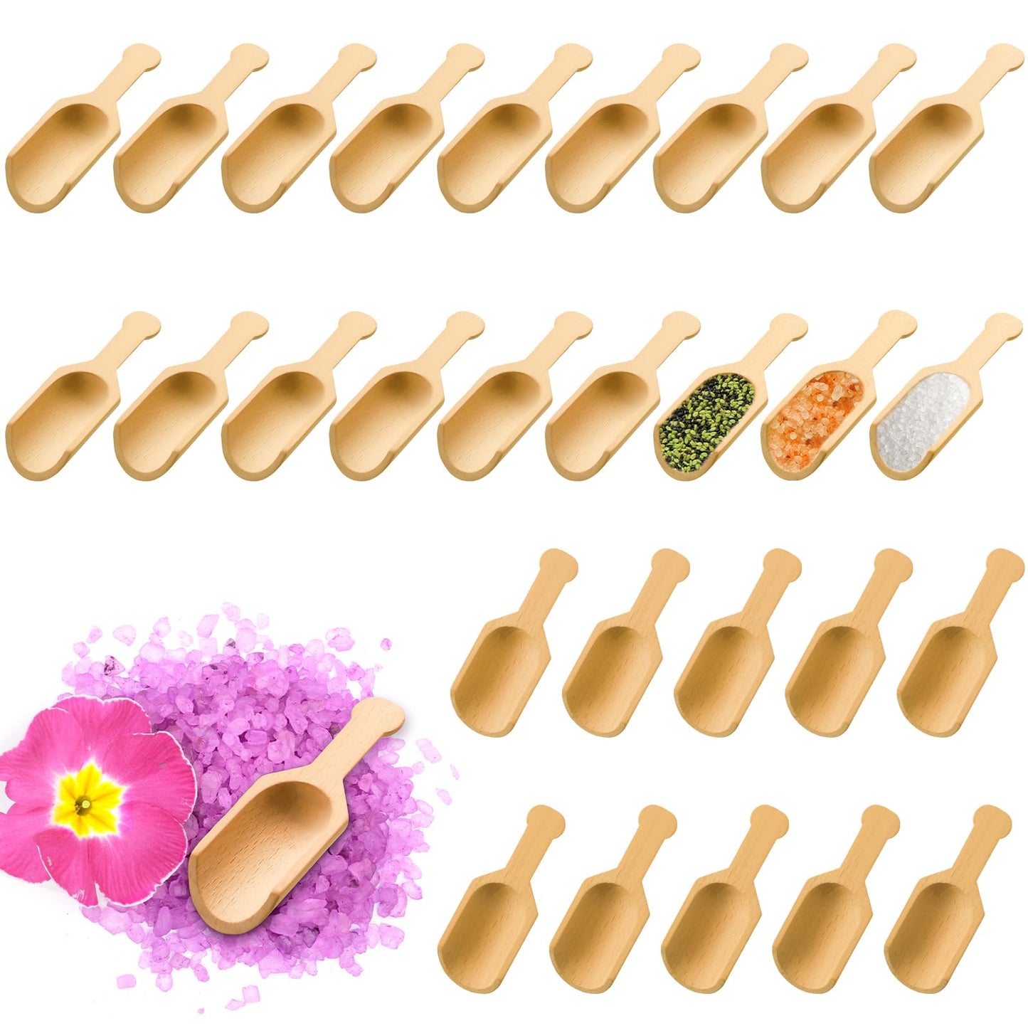 Dandat 100 Pack Mini Wooden Spoons for Jars Small Bath Salt Bamboo Spoons Bulk Small Scoop Mini Scooper Wooden Candy Spoon Washing Powder for Sugar Scrubs, Bath Salts, Cooking