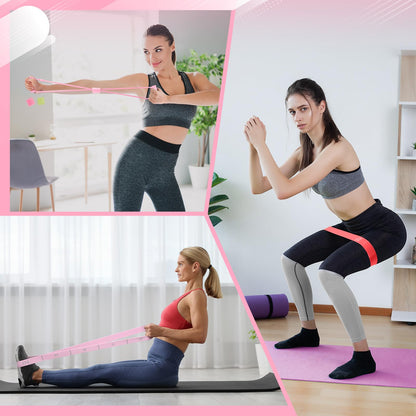 Halloscume 24 Pcs Pilates Kit, Home Pilate Equipment for Women, Pilates Ring and Ball Set with Stretching Strap, Water Bottle, Magic Circle, Yoga Ring, Gym Bag, Resistance Band, Anti Slip Sock(Pink)
