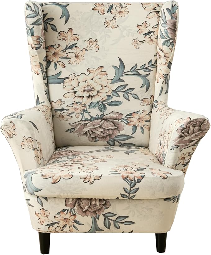 KRFOONN Velvet Wing Chair Slipcovers 2 Piece Stretch Printed Wingback Chair