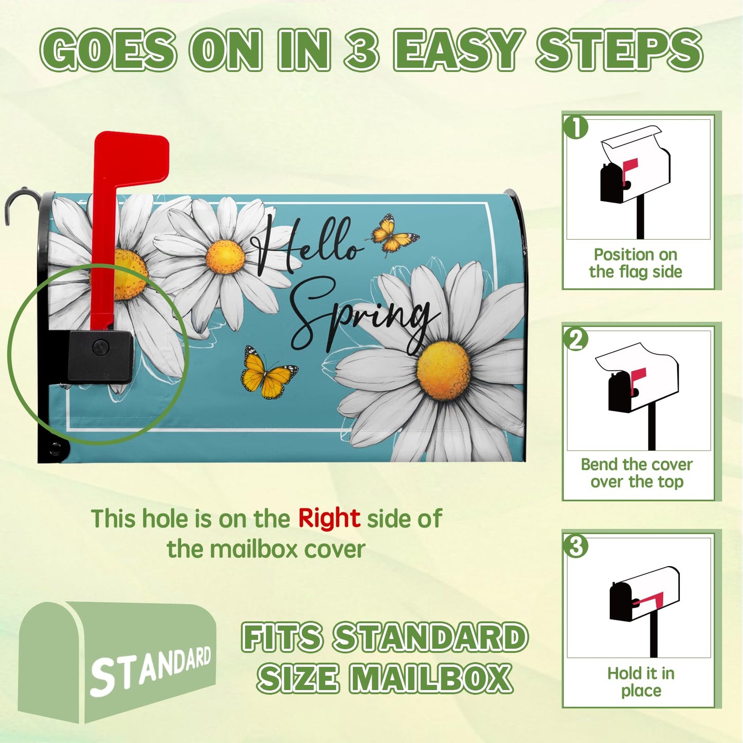 VentuCoven Spring Floral Daisy Mailbox Cover Magnetic Standard Size 21x18 in Floral Butterfly Post Letter Box Cover Decorations for Outside Garden Yard Blue