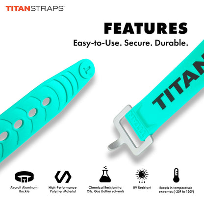 Titan Utility Straps – Easy-To-Use, Reliable Tension Straps for Securing Bike & Moto Gear, Skis, Garden Hoses, Field Repairs – Use in Frigid Temp – 60 lb. Working Load, 25" Length, 2-Pack, Sea Foam