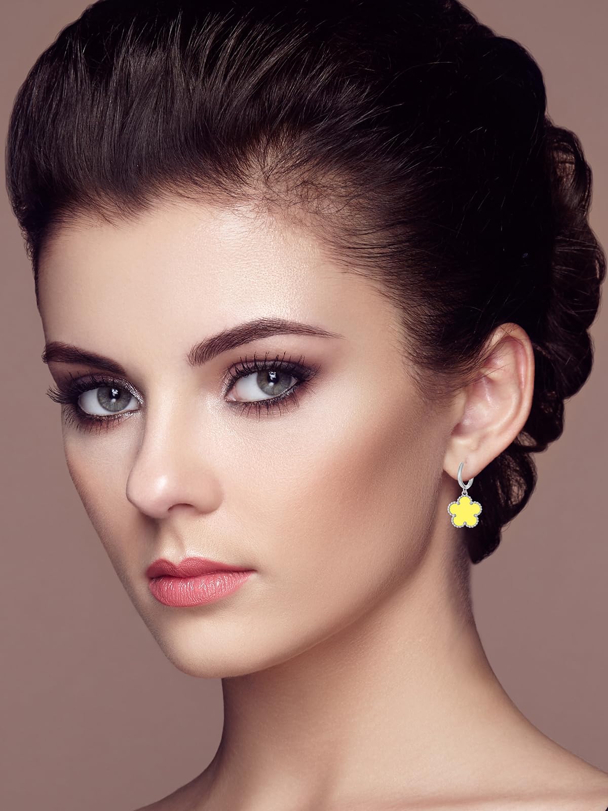 Gold Plated Five Leaf Clover Dangle Earrings for Women Lucky Flower Jewelry (Yellow-White Gold Plated)