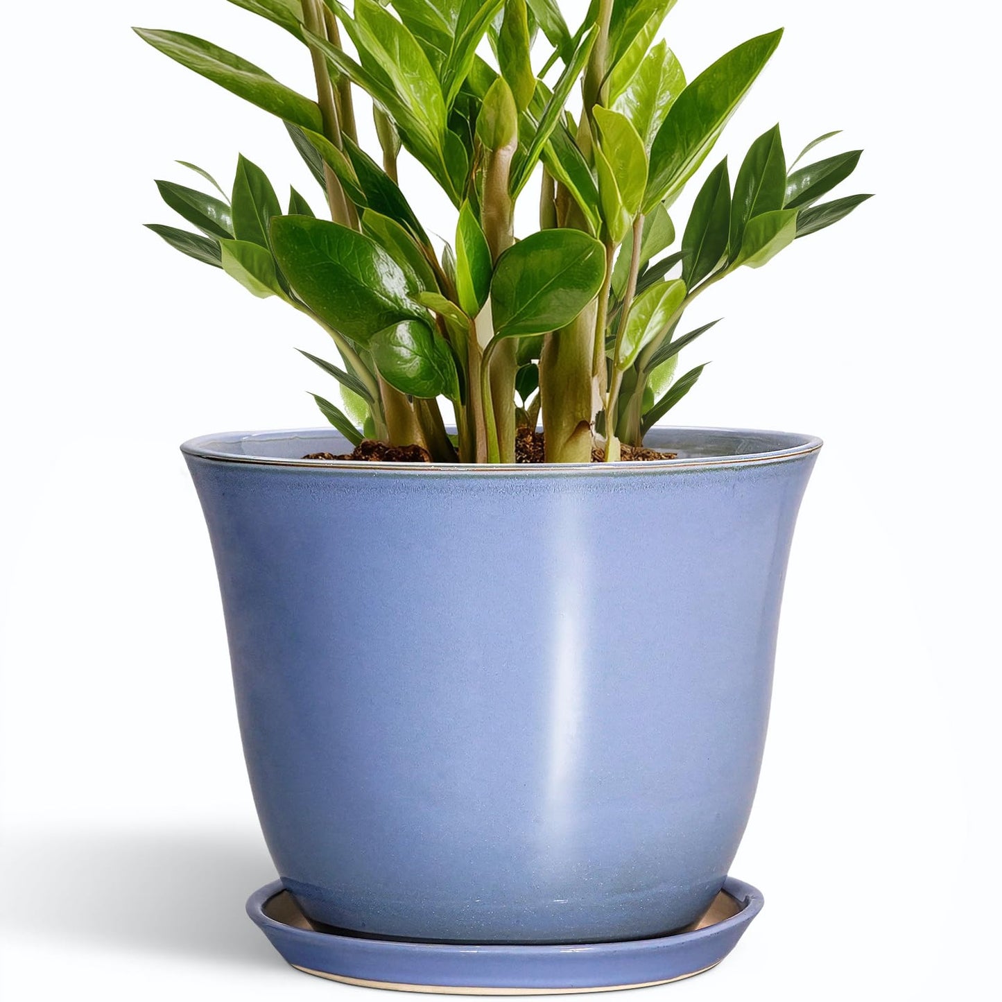 SUNPOTFOR Ceramic Plant Pots - 10 Inch Plant Pot for Indoor Outdoor, Round Planter with Drainage Hole and Saucer, Decorative Large Planters, Modern Flower Pots, House Decor, Garden Gift, Purple-Blue
