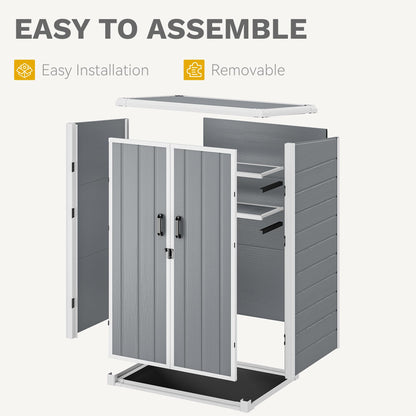 DWVO 5X3FT Outdoor Vertical Storage Shed with 2 Shelves, 60 Cu Ft Waterproof Resin Garden Shed with Floor & Lockable Door, Plastic Tall Tool Cabinet for Garbage Can, Lawn Garden Supplies, Gray