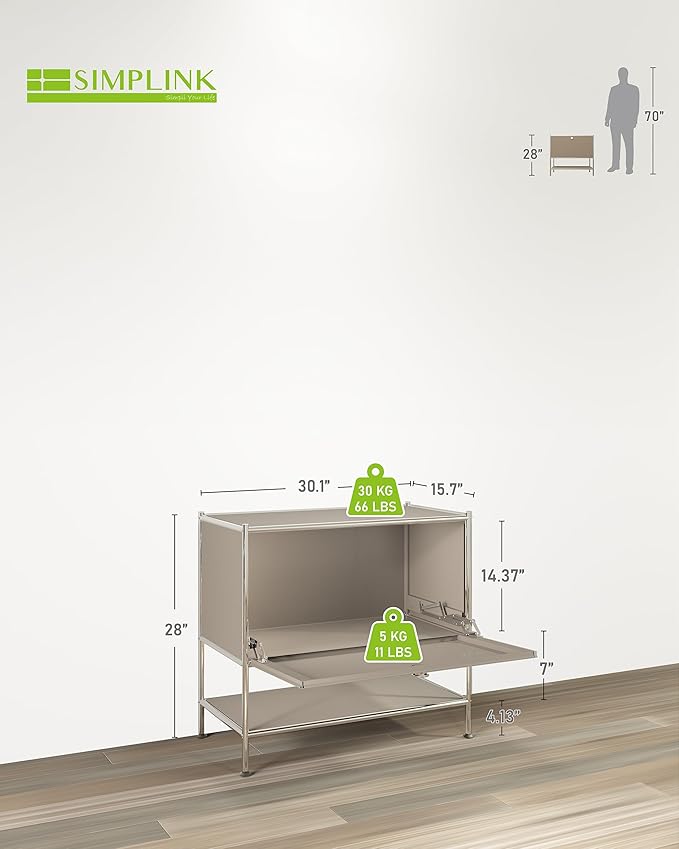 Metal Sidetable with Flap Door, 27.5" Height