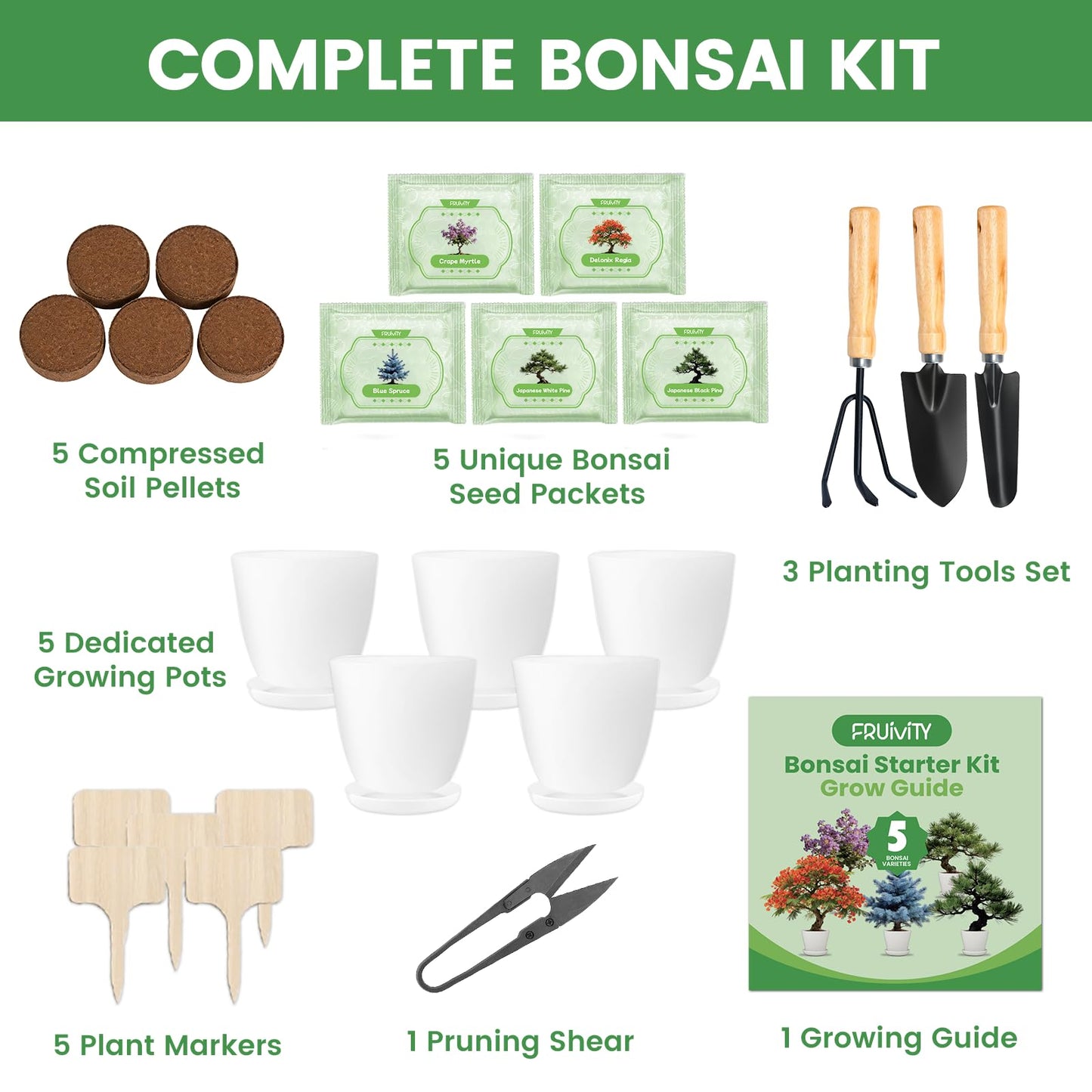 Bonsai Tree Kit for Beginners – 5 Bonsai Starter Kit for Beginner, Indoor for Growing Bonsai Plants with Tools & Planters – DIY Craft Gardening Gifts, White Elephant Gifts for Adults Men Women