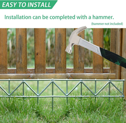 GRELWT 15 Pack 32" L x 10" H Animal Barrier Fence, No Dig Fence Patented Product, 5.5mm Galvanized Stakes with 2.1" Spacing, Anti Digging for Dogs Outdoor Yard Patio, Total 40Ft(L) X 10in(H) Silver